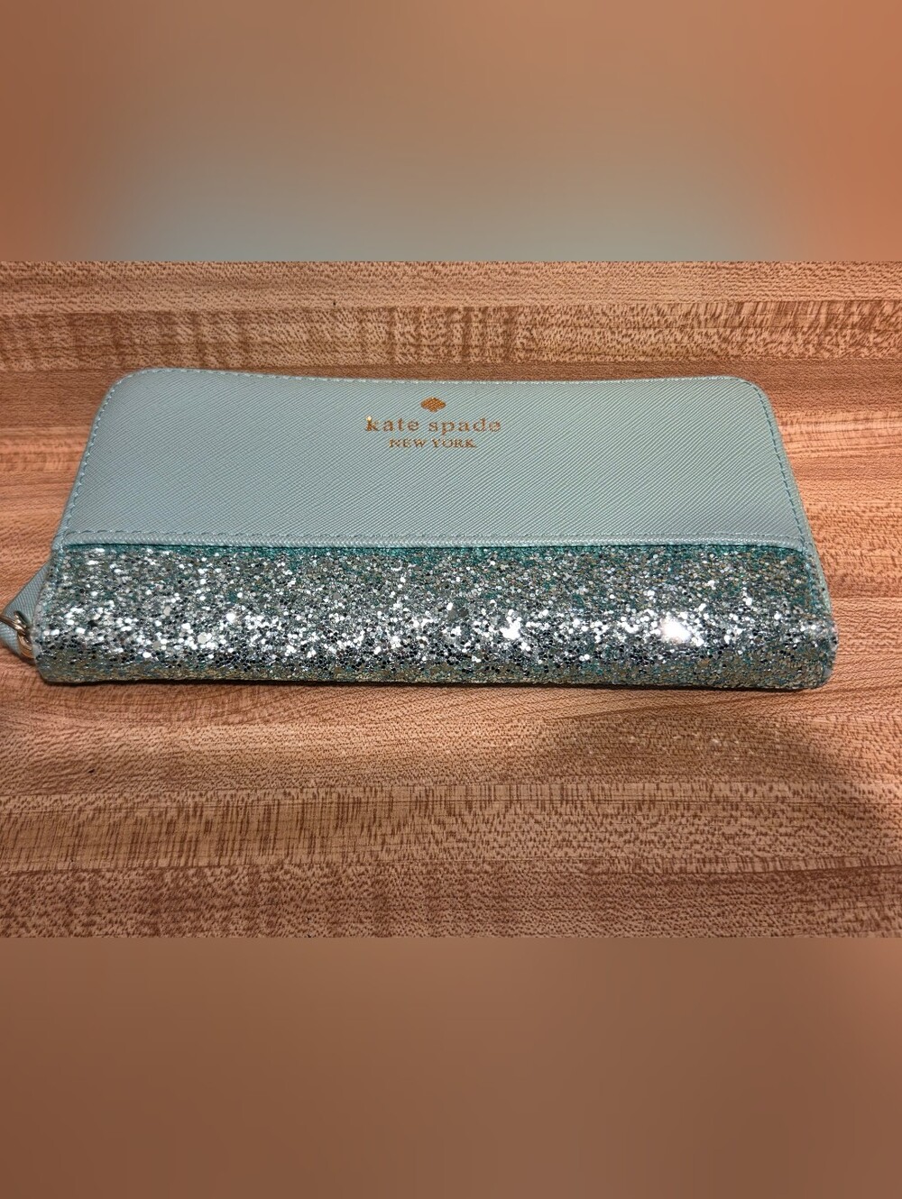 Kate Spade NWOT Tiffany Blue & Glitter Long Zip Wallet